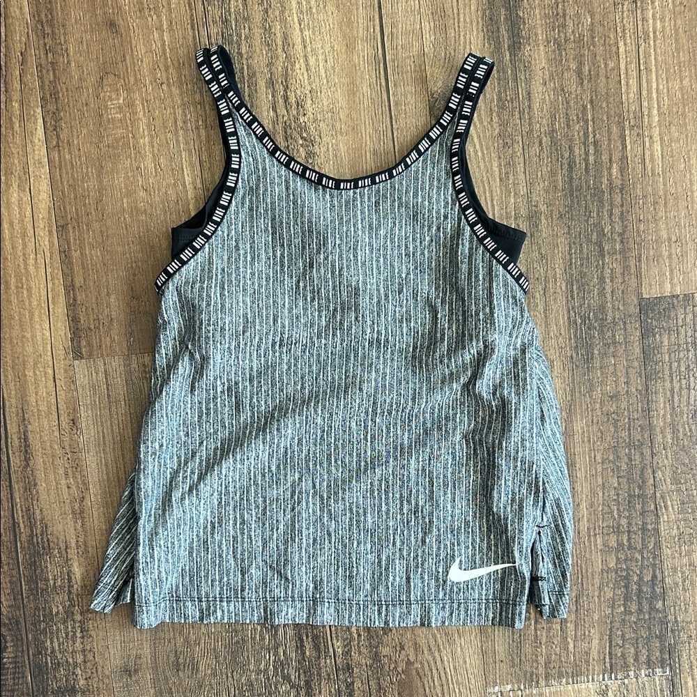 Nike Girl's Striped Black and Gray Tank Top